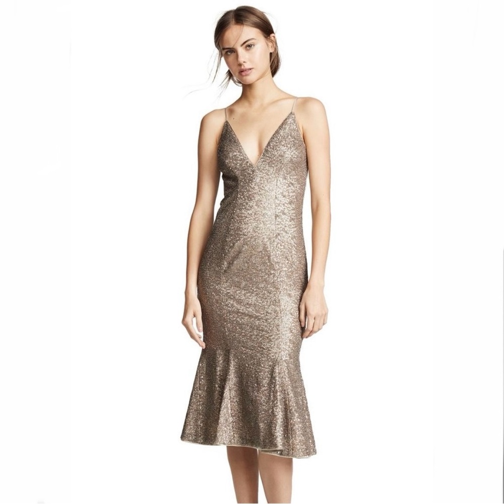 ✨HOST PICK✨ NWOT ZAC Zac Posen Gold Sequin V-Neck Dress - Sz 14